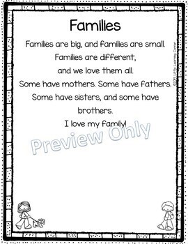 Preview of Families Back to School Poem for Kids