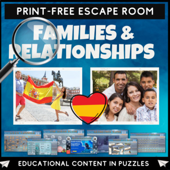 Preview of Families & Relationships Spanish Quiz Escape Room