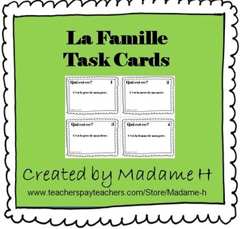 Preview of French Family Vocabulary Task Cards: La Famille