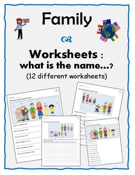Preview of Family – 12 Worksheets : Introduce name of the family members - Eng/ESL - Lev1/2