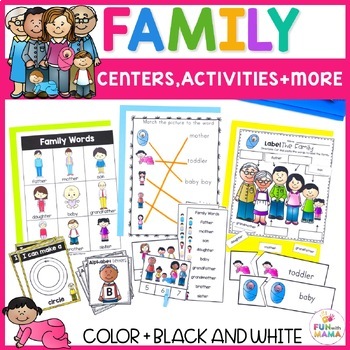 Preview of All About My Family Activities Pack | Math & Literacy Center Activities