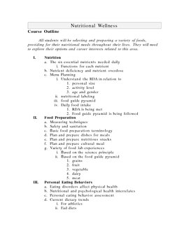 Preview of Family and Consumer Science-Nutritional Wellness Outline