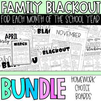 Preview of Family Blackout Year Long Bundle | EDITABLE | Homework Choice Boards