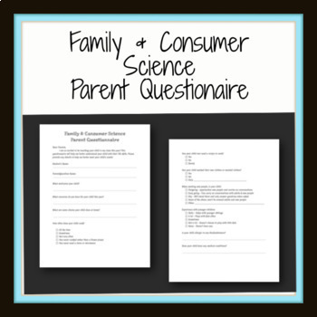 Preview of Family & Consumer Science Parent Questionaire 
