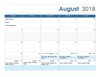 Preview of Family & Consumer Science Sequencing Calendar