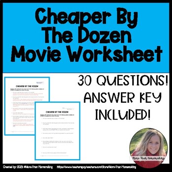 Preview of Family & Consumer Sciences: Cheaper By The Dozen Movie Worksheet | Families Unit