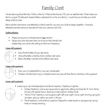 for worksheets family grade 1 Family Crest   activity Peacocks family studies by social