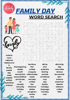Preview of Family Day Word Search Puzzle Worksheet Activity