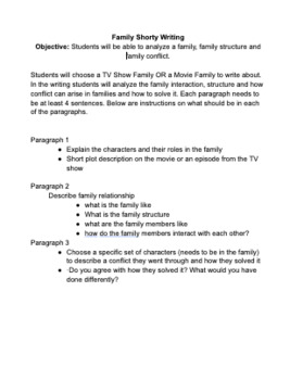Preview of Family Dynamics and Conflict Short Writing Assignment 