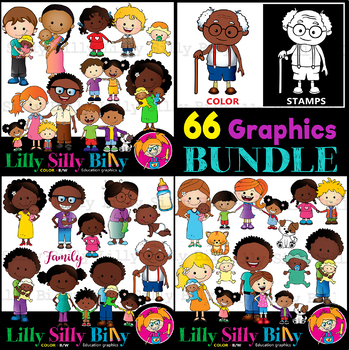 Preview of Family. (Family diversity BUNDLE) - Clip art in BLACK & WHITE and color.