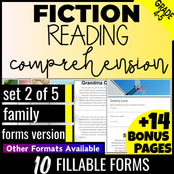 Preview of Family Fiction Google Forms Reading Comprehension Multiple Choice 4th 5th Grade