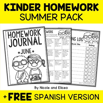 Preview of Editable Summer Kindergarten Homework Calendar + FREE Spanish
