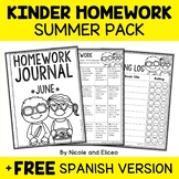 Editable Summer Kindergarten Homework Calendar + FREE Spanish