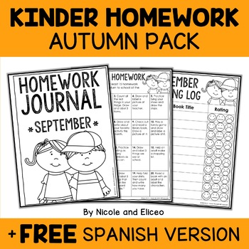 Preview of Editable Fall Kindergarten Homework Calendar