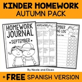 Editable Fall Kindergarten Homework Calendar + FREE Spanish
