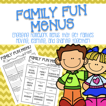 Preview of Family Fun Homework Menus