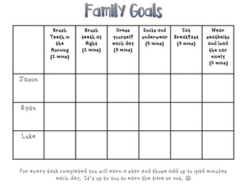 Family Goal Setting sheet for home by One Creative Counselor | TpT