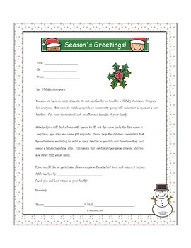 Preview of Family Holiday Assistance Letter