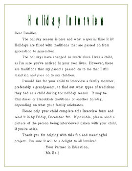 Preview of Family Holiday Interview Form for Elementary Students
