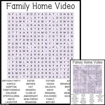 Preview of Family Home Video Word Search