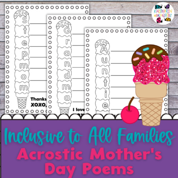 Preview of Family Inclusion Acrostic Poem Template for Mother's Day / Mother's Day Poem