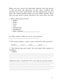 Family Interview Worksheet and Biography Essay Template by Pupil's