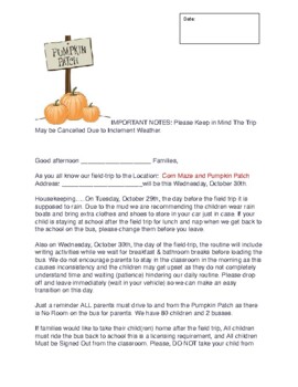 pumpkin patch field trip letter