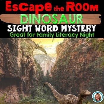 Preview of Family Literacy Night Activities - Escape Room DINOSAUR THEMED EDITABLE