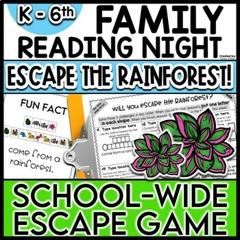 Preview of Family Literacy Night Escape Game Rainforest Themed Grades K - 5
