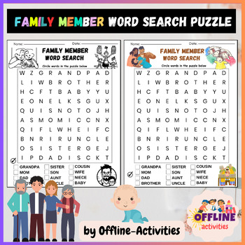 Preview of Family Member Word Search Worksheet Activity