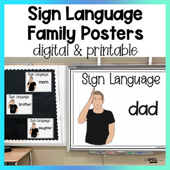 Preview of Family Members ASL Sign Language Google Slides Digital Lesson and Posters