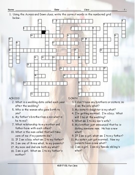Family Members Crossword Puzzle Worksheet TpT