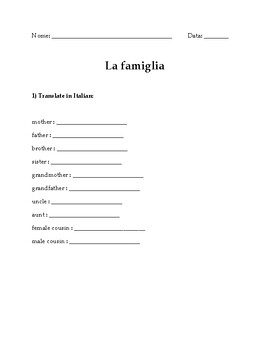 Preview of Family Members in Italian Vocabulary Activities | La Famiglia
