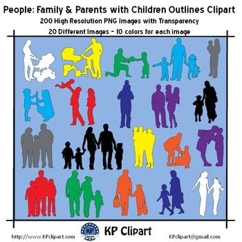 Preview of Family and Parents with Children Outlines Clipart