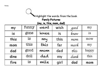 Preview of Family Pictures (Green Kit Lesson 19) - Find the Words Worksheets