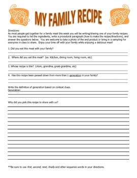 ESL Activities: Family Recipe Book Project  Family recipe book, Recipe book,  Writing worksheets