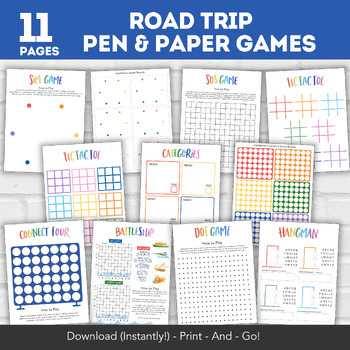 Printable Pen & Paper Games 22 Classic Games Fun 