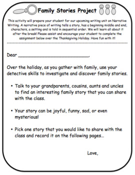 Preview of Family Stories Project: Personal Narrative Homework/ Project