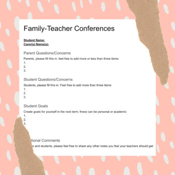 Preview of Family-Teacher Conference Notes