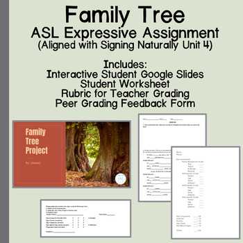 Preview of Family Tree ASL Expressive Assignment: Interactive Slides, Worksheet, & Rubrics