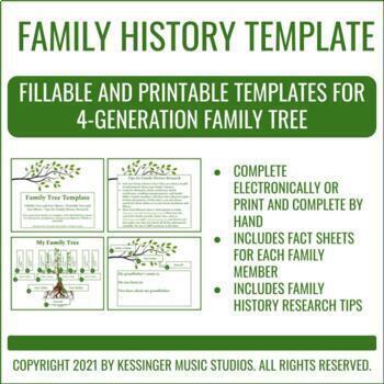 Preview of Family Tree Project: Fillable and Printable Templates for 4-Generation Tree