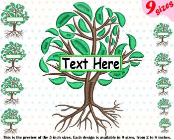 Preview of Family Tree Split Embroidery Design Frame Deep Roots Branches Outline 209b