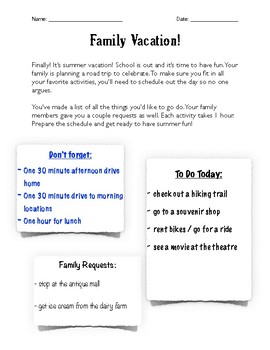 Preview of Family Vacation! Time Management / Organization