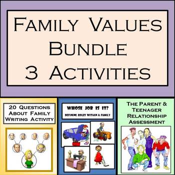 Preview of Family Values Bundle - 20 Questions, Defining Roles, Parent-Teenager Assessment