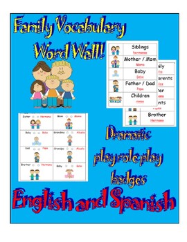 Preview of Family Vocabulary Word Wall and Dramatic Play Badges