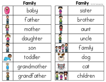 Family Word List - Writing Center by The Kinder Kids | TpT