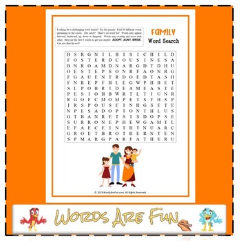 Family Word Search Puzzle (Challenging) by Words Are Fun | TpT