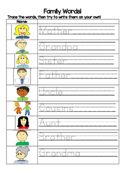 Family Words Trace and Write! by Catherine Cuadrado | TpT