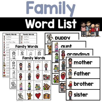 Preview of Family Words - Writing Center Word Lists