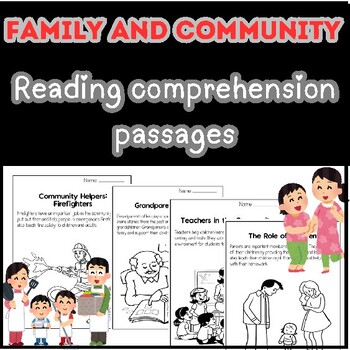 Preview of Family and Community  Reading Comprehension Passages for Grade 1 and 2